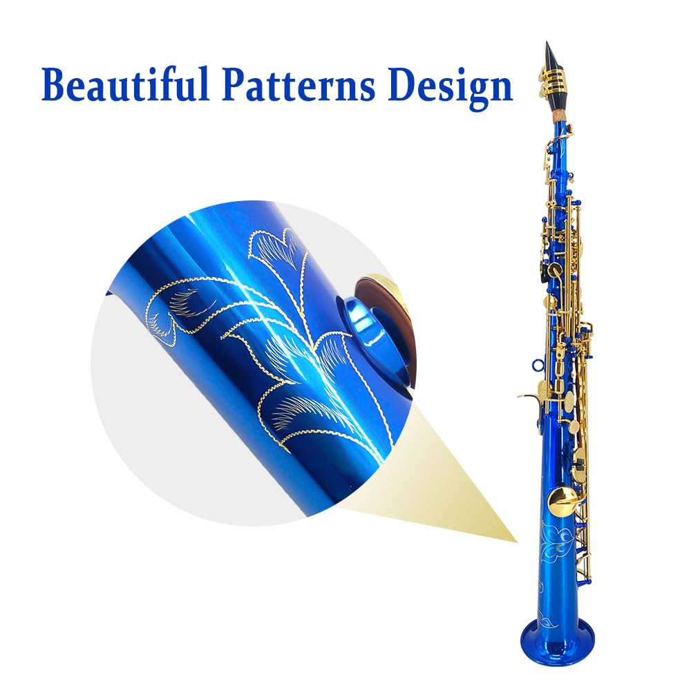 Bb Soprano Saxophone Straight Gold Sax Instruments for Beginners Students with Mouthpiece Carrying Case Straps 10Reed (gold)