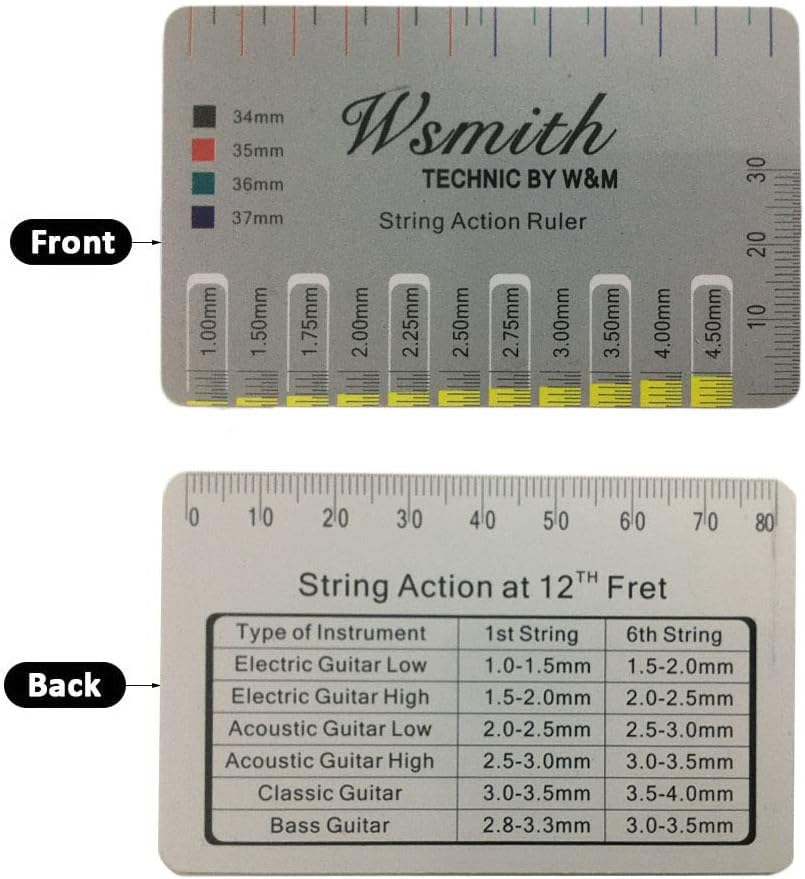 Jiayouy 4Pcs Multi Function Metric String Action Gauge Measuring Tool for Acoustic Guitar Bass String Instruments