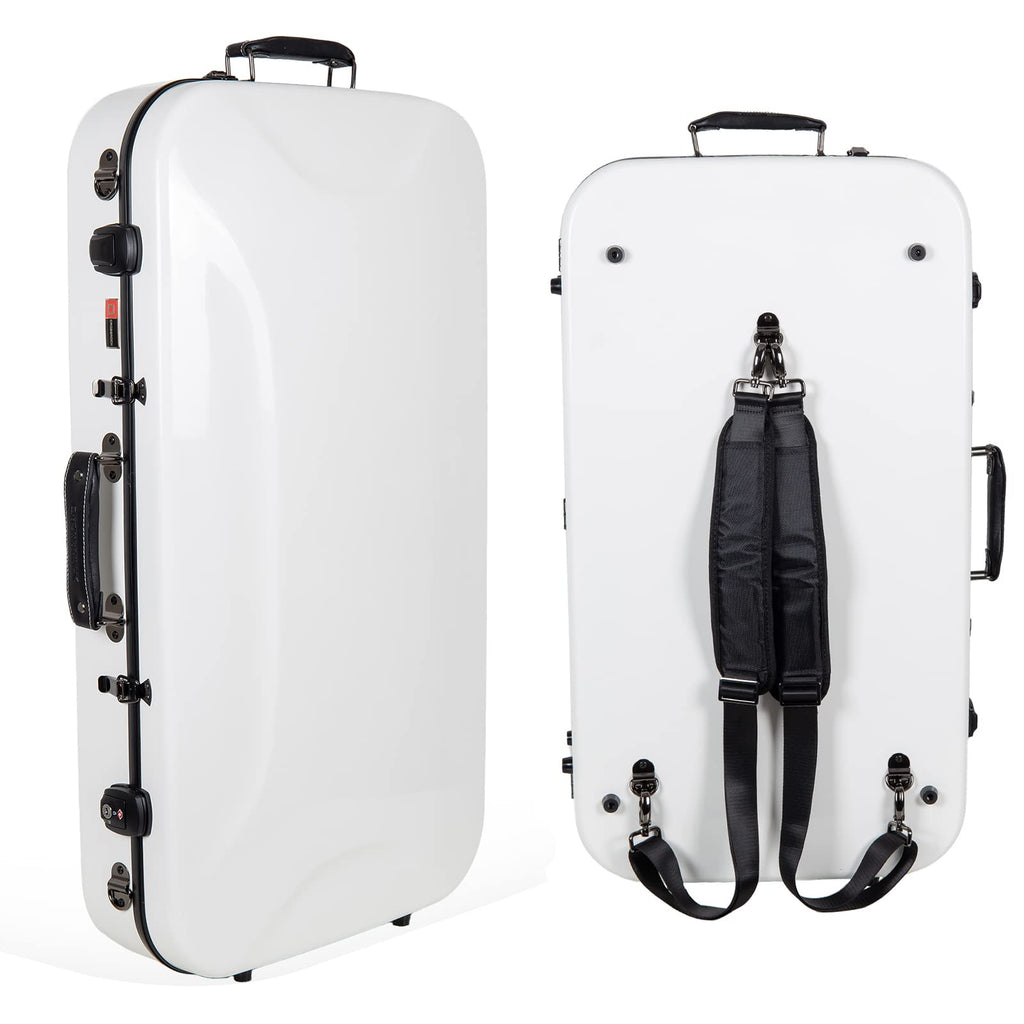 Crossrock Fiberglass Double Case for Mandolin & 4/4 Violin – Fits A & F-Style | Black Gloss Finish, TSA Lock, Backpack Straps, Accessory Storage – Pro Tour Series