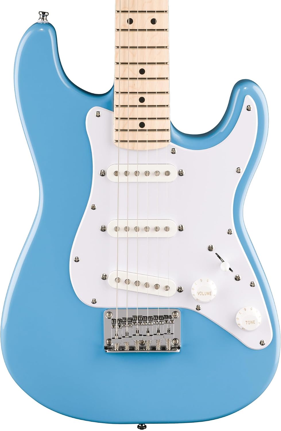 Fender Squier Mini Stratocaster Electric Guitar - California Blue Bundle with Amplifier, Instrument Cable, Tuner, Strap, Picks, and Austin Bazaar Instructional DVD