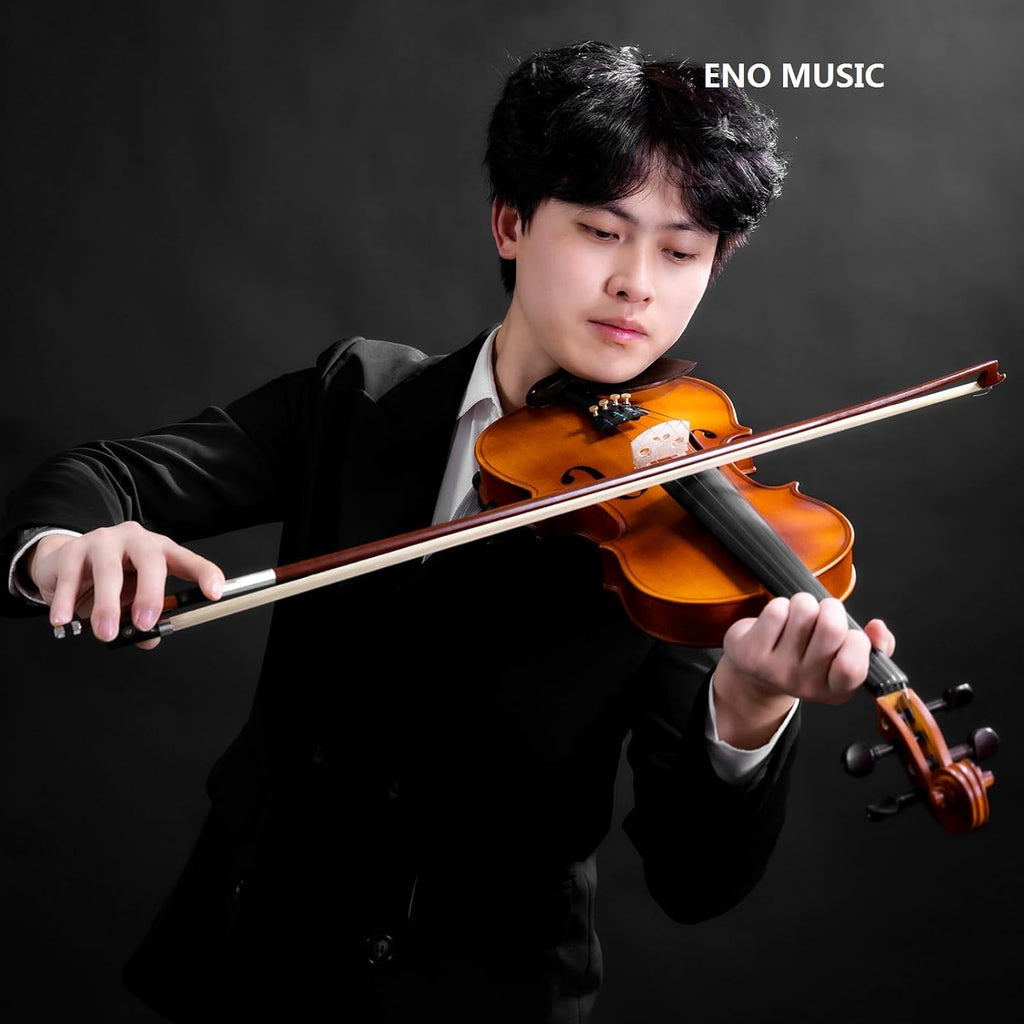 ENO MUSIC 4/4 Full Size Violin Kit for Beginners and Adults with Violin Rosin Bow and Hard Case All the Stringed Musical Instruments Accessories Included