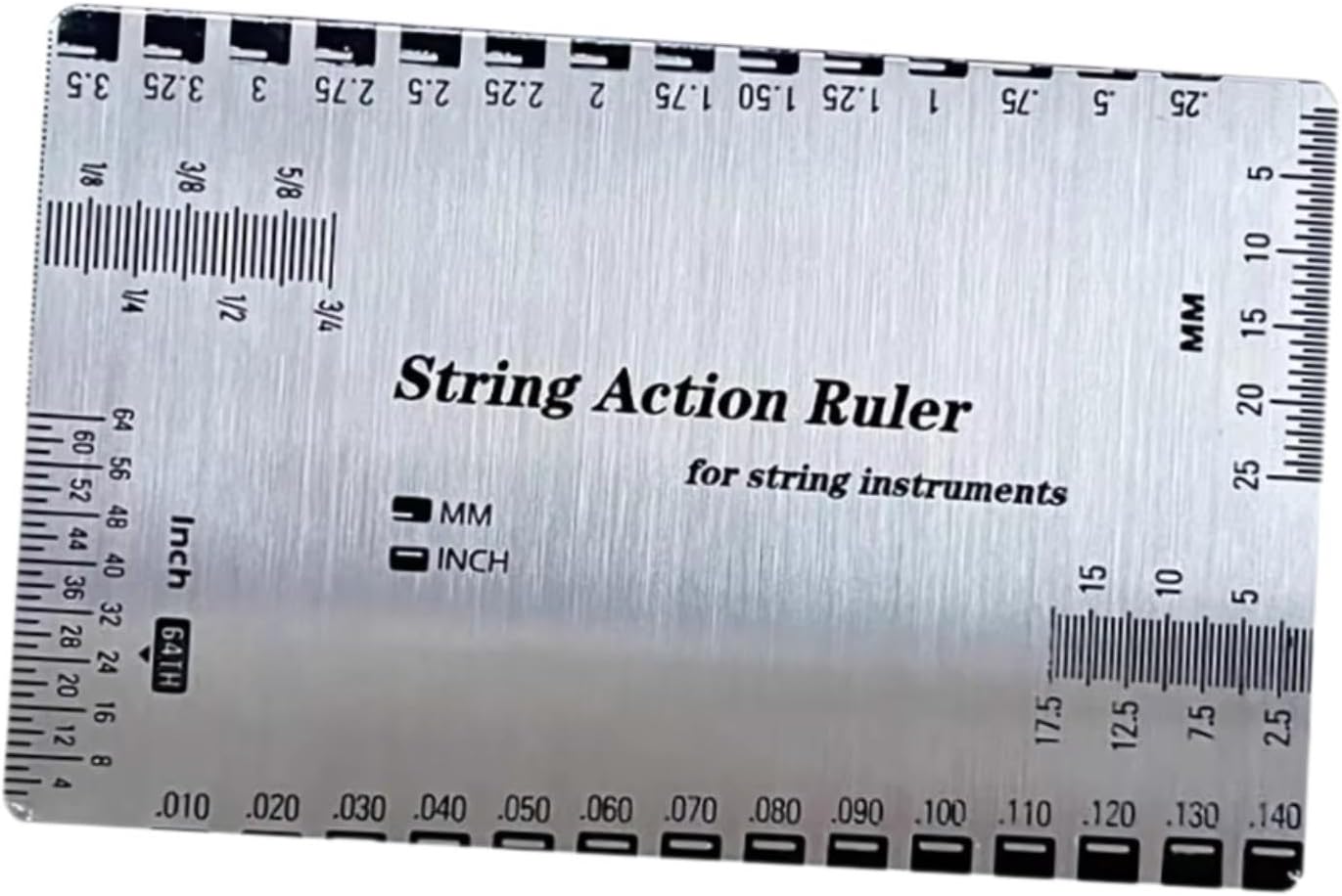 String Action Ruler Guitar Setup Gauge Tool Easy to Read Markings Compact Repairing Luthier Tool for Acoustic Guitar Mandolin, Silver