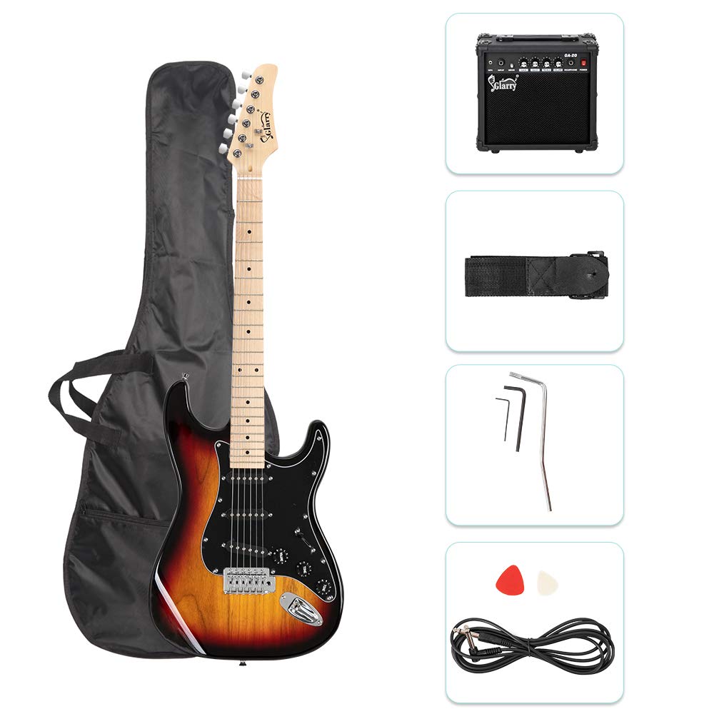 GLARRY Full Size Electric Guitar for Music Lover Beginner with 20W Amp and Accessories Pack Guitar Bag (GREEN, Left Handed 39")
