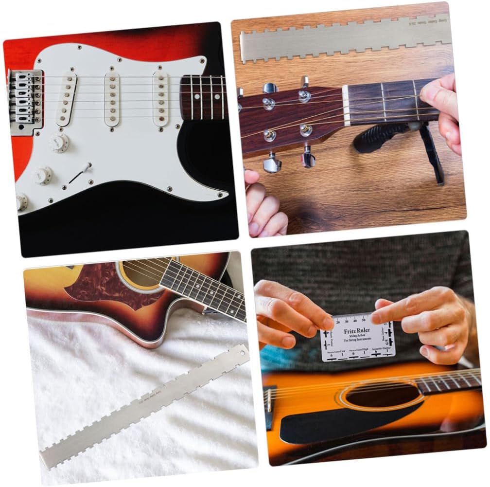 Beaupretty 2Sets Guitar Measuring Ruler Fretboard Tool String Action Gauge Height Ruler for Electric Guitars Includes Fret Rocker Cleaning Cloth
