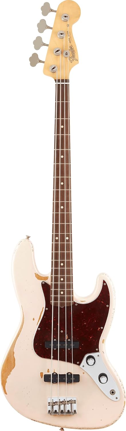 Fender Flea Jazz Bass - Roadworn Shell Pink Bundle with Gig Bag, Strap, Instrument Cable, and Guitar Cleaning Kit