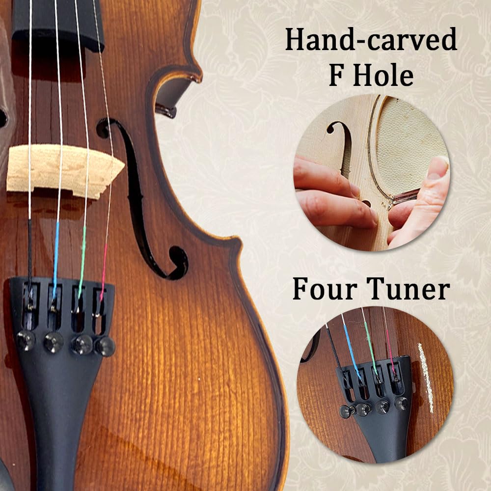 1/2 Violin Set for Beginners Violin Fiddle Set for Beginners with Shoulder Rest Bow Bridge Hard Case and Extra 4strings
