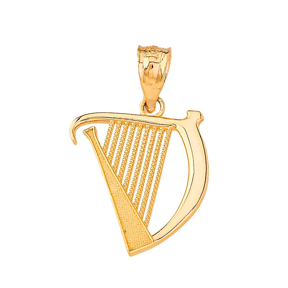 Certified 14k Gold Harp Musical Instrument Musician Charm Pendant Necklace
