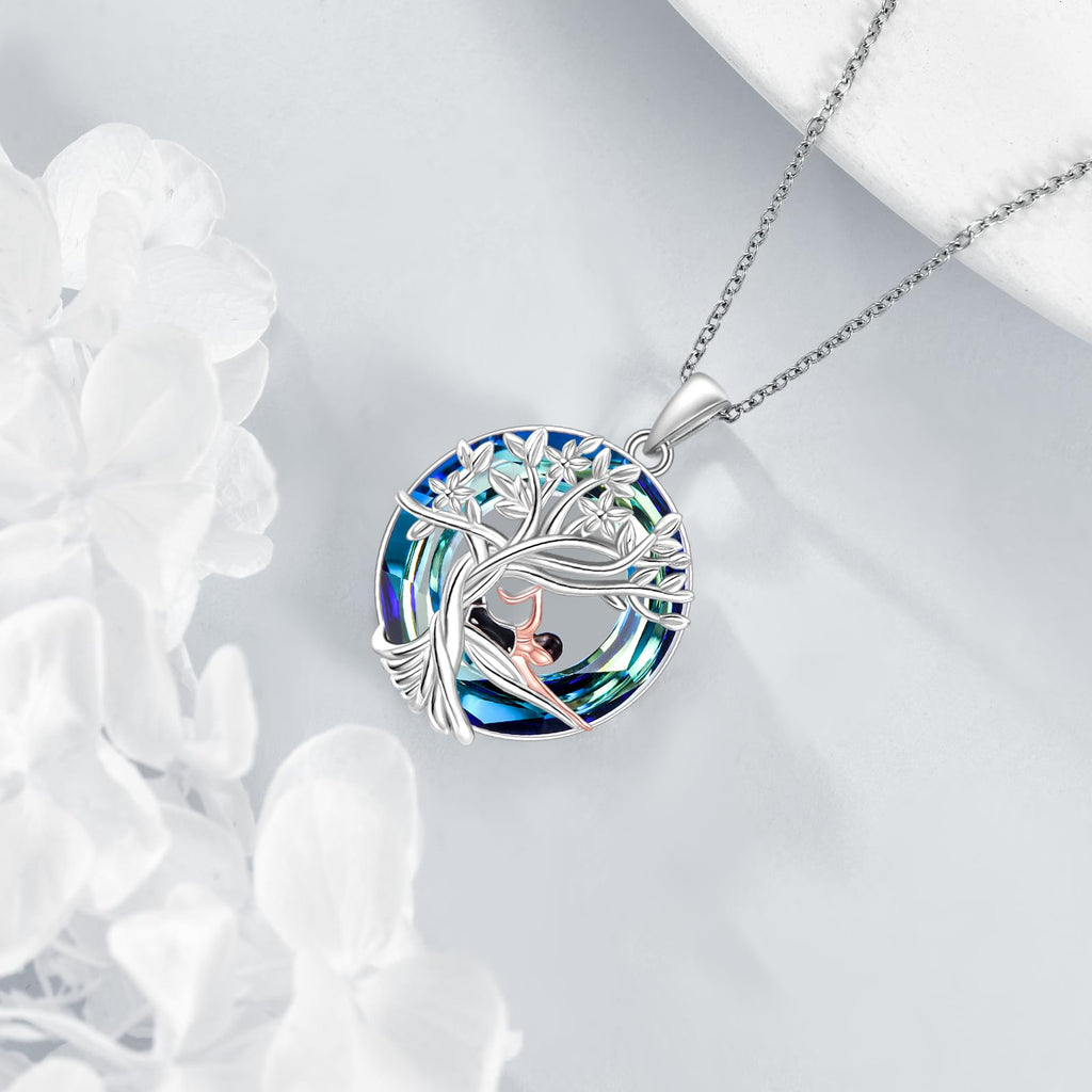 YFN Tree of Life Necklace Sterling Silver Crystal Jewelry Graduation Birthday Gifts for Women