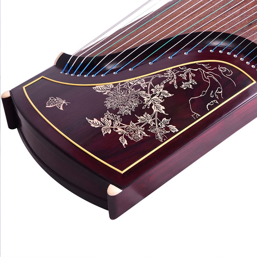 Professional Rosewood Guzheng, 163Cm for Adults, Suitable for Adults/Children/Beginners (Rich Peony/Ancient Rhyme Calligraphy),A