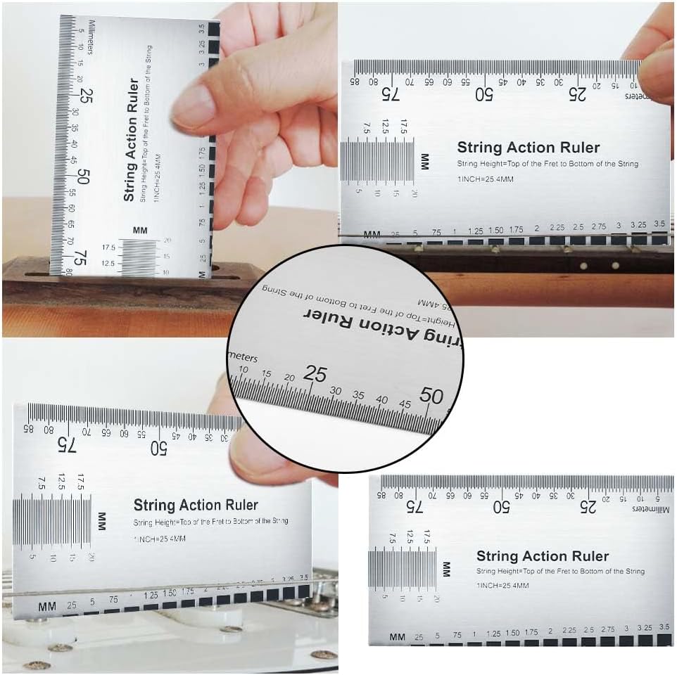 TIMESETL 14Pcs Guitar Luthier Tools Set Including Understring Guitar Radius Gauge, String Action Ruler Gauge, Guitar Notched Radius Gauges Guitar Set Up Tool Kit for Guitar and Bass Setup