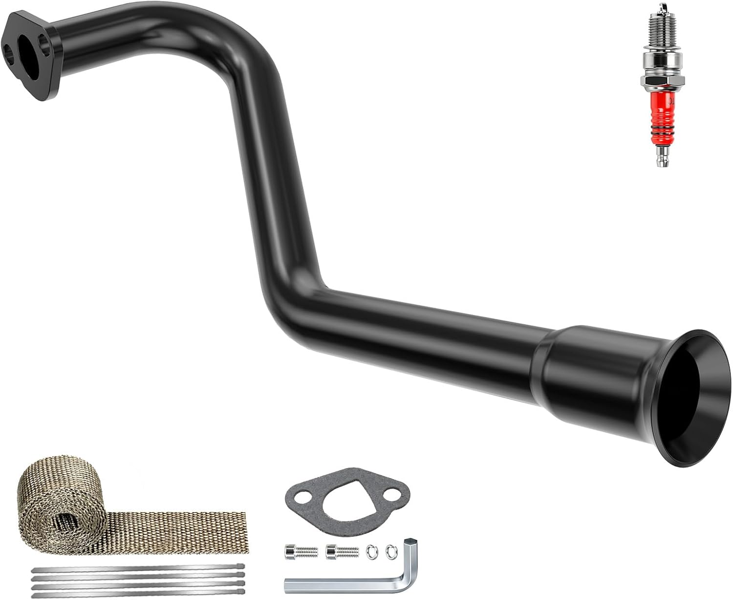Trumpet Exhaust for Predator 212 224 Non Hemi Engine, Central Long Mini Bike Exhaust Header Pipe Compatible with GX160 GX200 6.5HP 196cc Coleman CT100U Baja DB30 KT196 Trailmaster Go Kart Parts