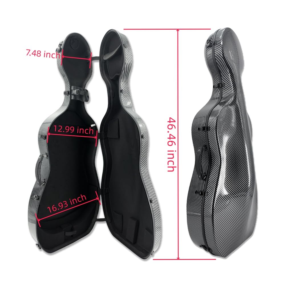 Cello Case 1/2 size With Wheels Carbon Fiber Lightweight Durable Hard Shell Travel Case,Waterproof with Carry Straps Gift for Birthday/Christmas (white)