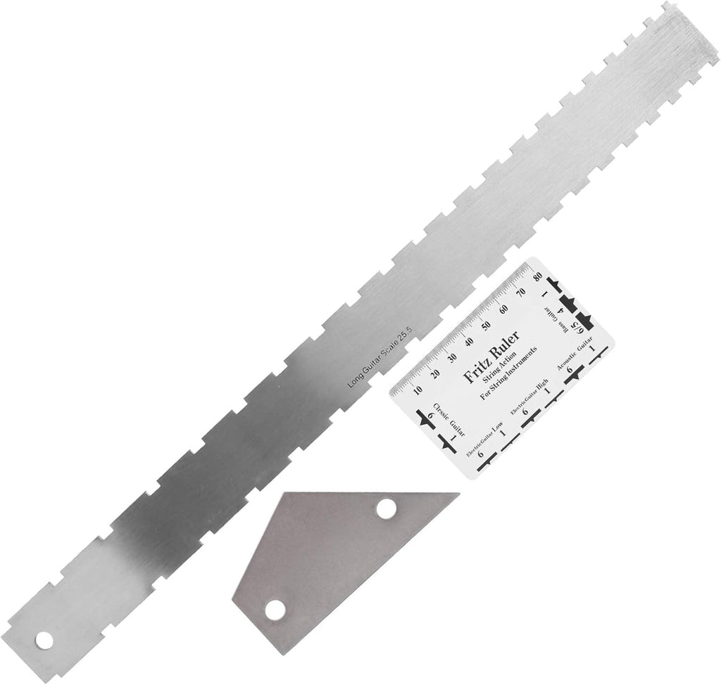 Guitar Neck Straight Edge Ruler and String Action Gauge, Dual Scale Design for 24.75 and 25.5 Inch Guitars, Stainless Steel Fret Rocker Tool Kit for Guitar Repair and Maintenance