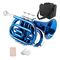 Yinfente Bb Flat Pocket Trumpet Bass Trumpet For Beginner,Student With Cleaning cloth, Silver plated 7C mouthpiece,hard case White gloves (Gold)