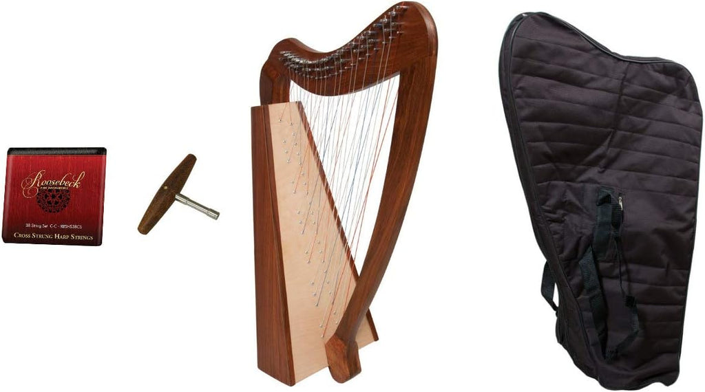 Celtic Cross Irish Strung Harp: 38 Strings Pro Quality Solid Rosewood Irish Celtic Cross Strung Harp + Caitlin Cross Strung Harp Nylon Case