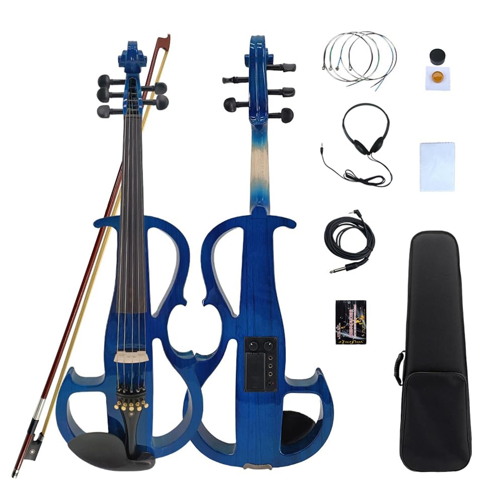 Vetimobato 16 Inch Silent Electric Viola Set- Solidwood Body with Ebony Fittings Metallic Coating Full Viola Set for Beginner Practice Professional Performance and Studio Recording (Blue, 4 String)