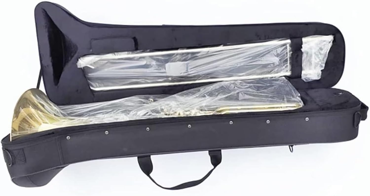 B Flat Brass Trombone, with Case, Gold Finished, Professional B Flat Bass Trombone Instrument