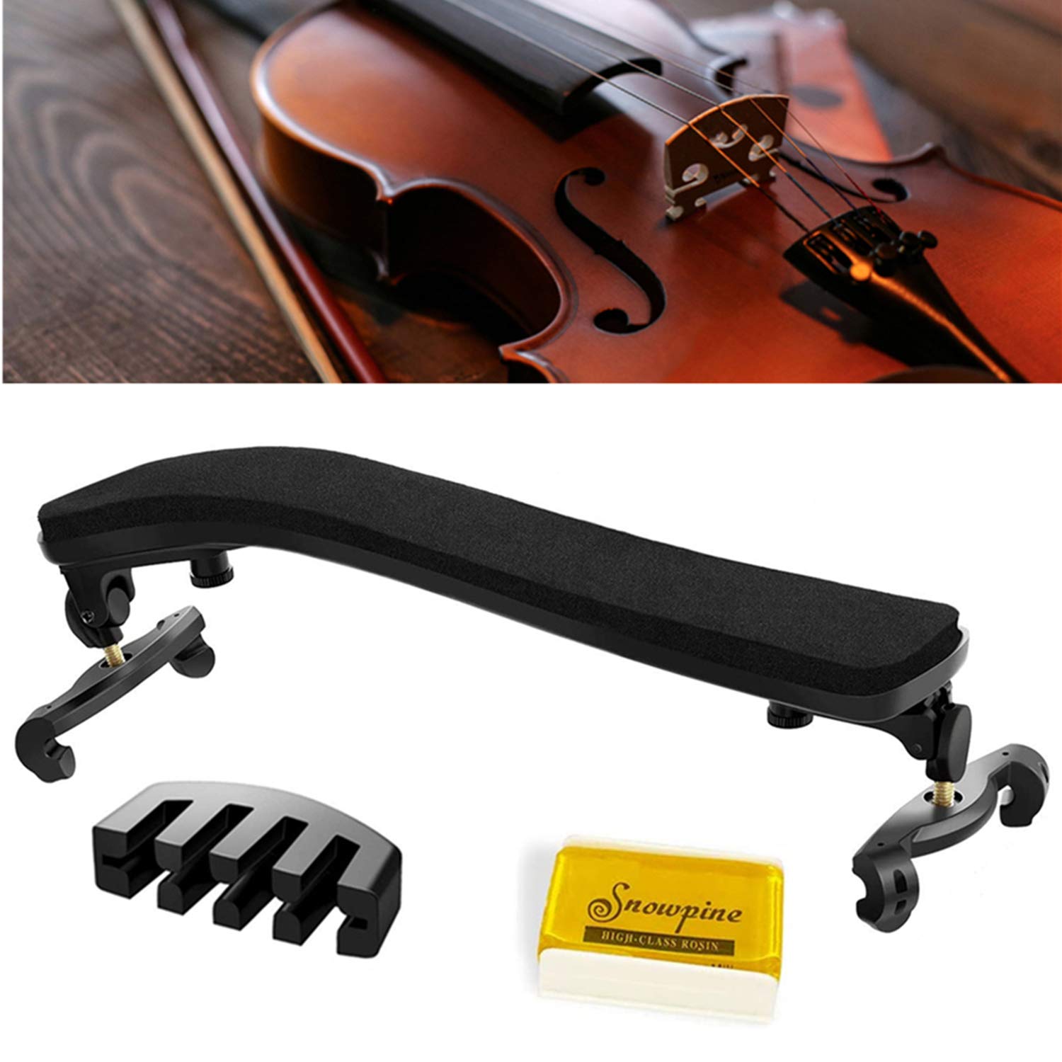 SUEWIO Violin Shoulder Rest for 4/4 Size, Premium Aluminum Alloy Violin Shoulder Rest with Thicken Comfortable Foam Pad & Height Adjustable Feet