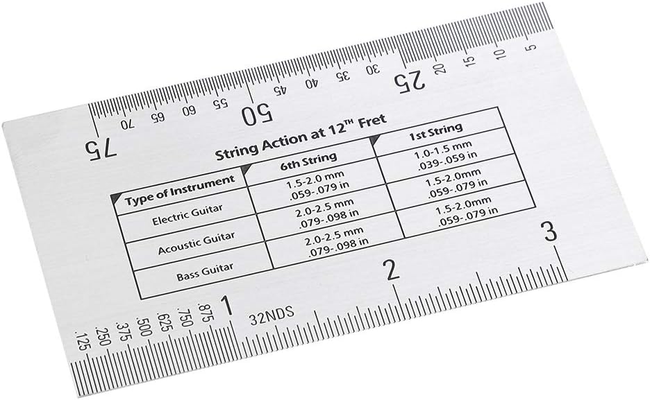Stainless Steel String Action Ruler Gauge for Guitar Setup, Luthier Measuring Tool for Electric Bass Acoustic Guitar Height Measurement, Precise String Action Gauge, Lightweight