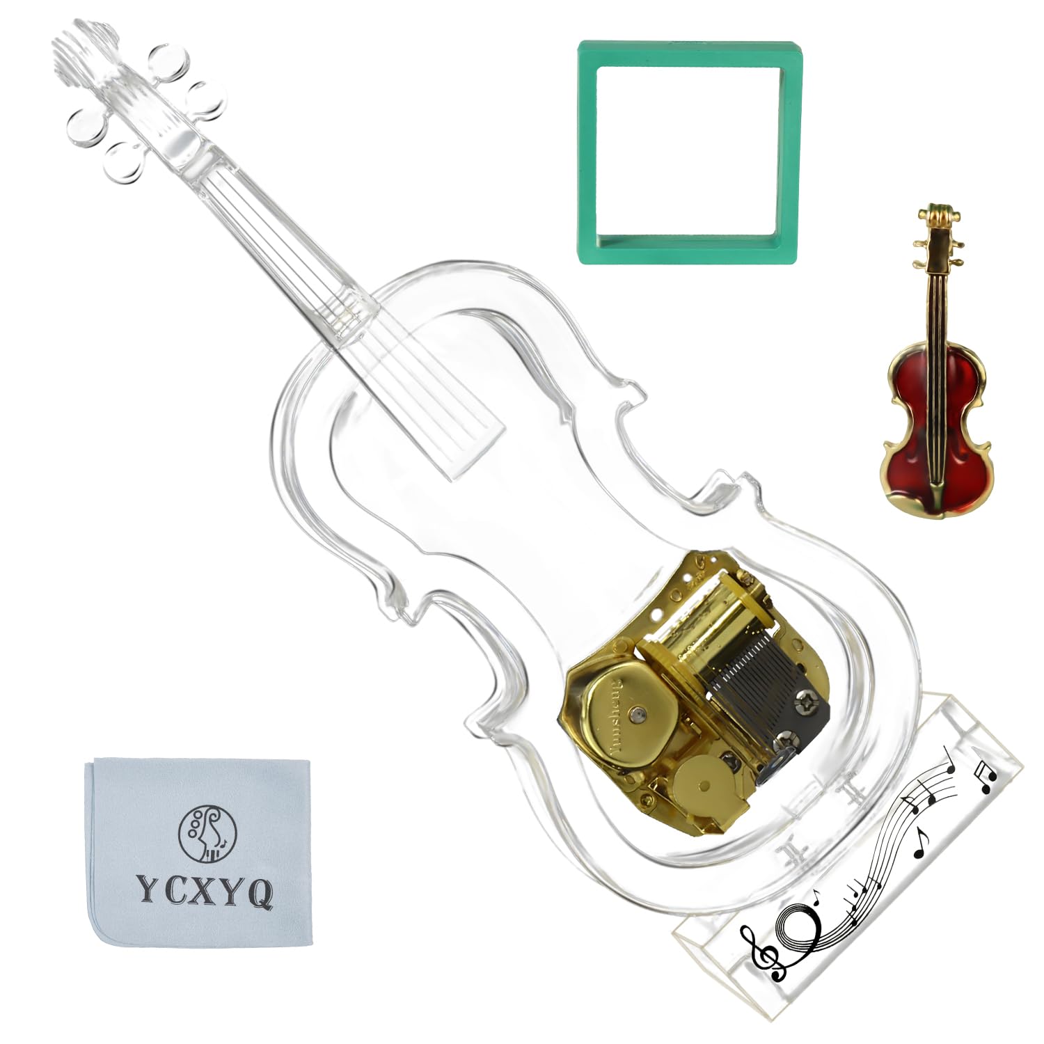 Large - Violin Music Box Mechanical Clockwork Crystal Violin High-End Acrylic Ornament Crystal Craft (Music: Castle in The Sky)