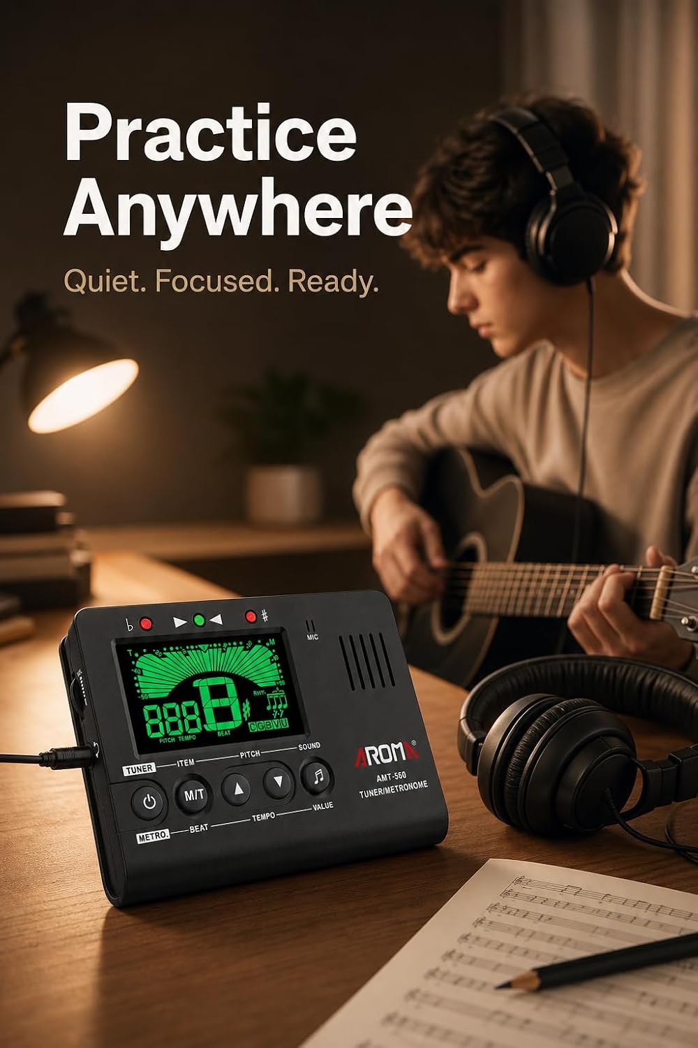 Ulumac Aroma 3-in-1 Digital Metronome Tuner for Guitar, Bass, Violin, Piano | For All Instruments - Ukulele, Trumpet, Flute, Clarinet - Accurate Chromatic Tuner, Tone Generator, Easy to Use, Pocket Size