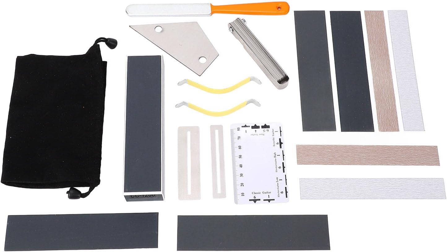 18PCS Guitar Luthier Tool Set, Guitar Maintenance Kit with Aluminum Fret File, String Height Ruler & Sandpaper Strips, for Electric Guitar, Bass, Ukulele, Banjo and