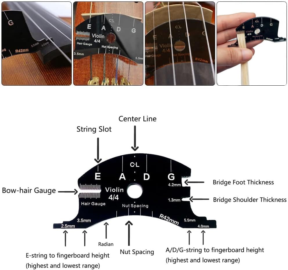 14 Pieces Violin Luthier Install Repair Tool Kit with Template Gauge, String Lifter, Maple Bridge, Sound Post Gauge, Retriever Clip, Setter, Velvet Storage Bag Violin Parts & Accessories