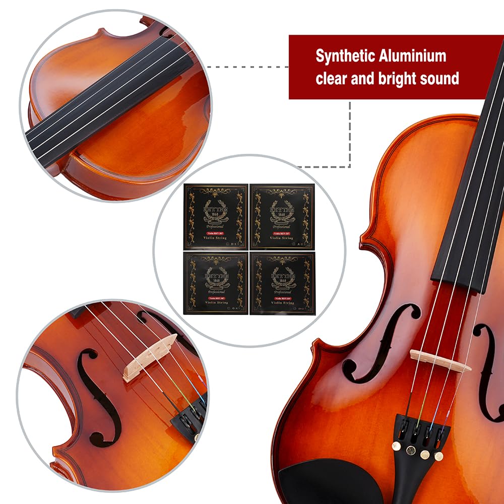 Rhythm Violin Set for Beginners,Acoustic Violins Starter Kit Package for Student,Beginners Fiddle with Hard Case, Rosin, Shoulder Rest, Bow, and Extra Strings (NATURAL, Full)