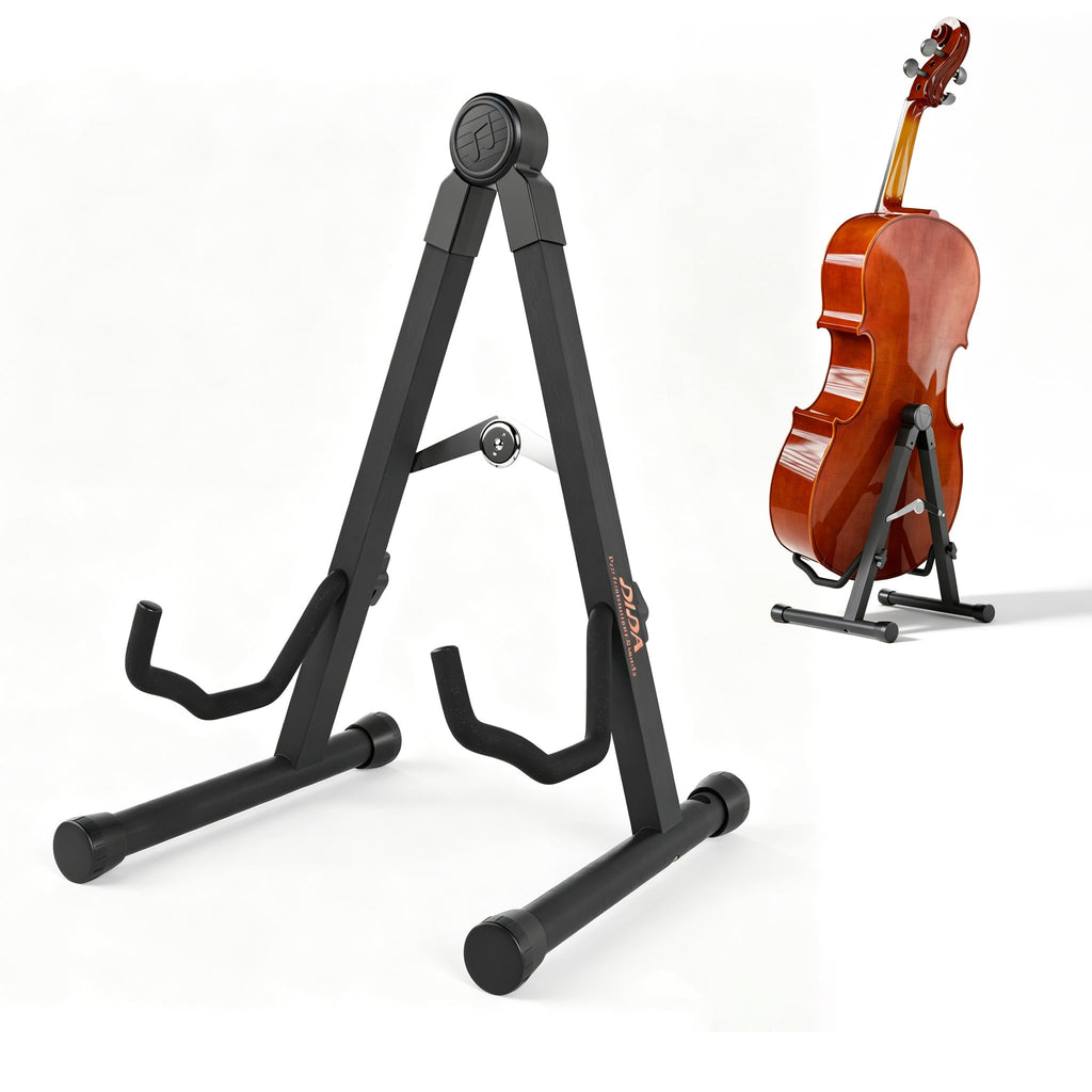 Cello Stand with Bow Holder, Wooden Stand for 1/2, 3/4, 7/8, 4/4 Full-Size, A-Frame Floor Cello Stand with Padded Foam and Non Slip Pad, Cello Display Stand (Black Walnut)