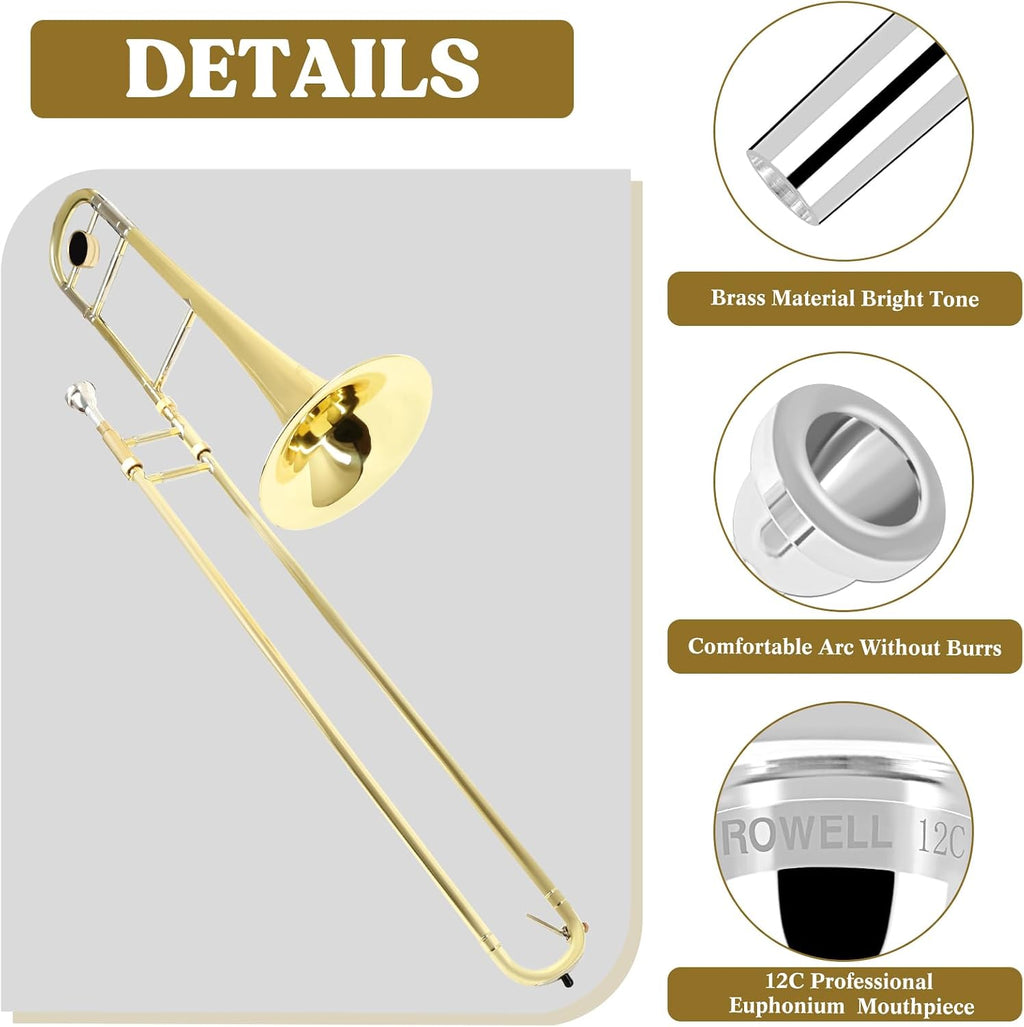 ROWELL 12C Trombone Mouthpiece Silver Plated with Vacuum Packing Fits Small Bore Trombones, Alto Trombone, Ideal for Beginner