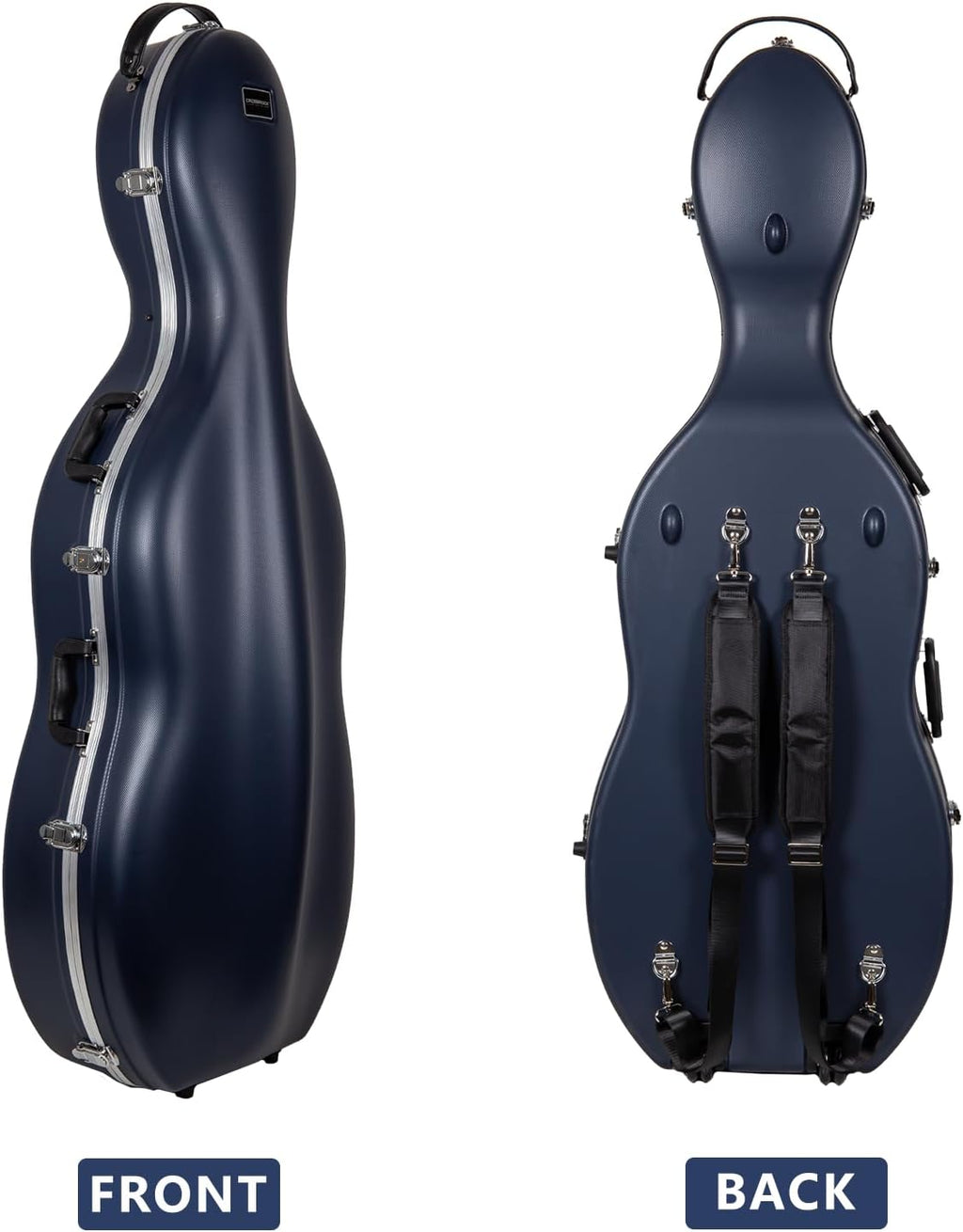 Crossrock Commuter ABS Cello Case for 4/4 & 3/4 | Matte Blue Diamond Shell, Wheels & Backpack Straps – Lightweight Case for Daily Rehearsal & Travel