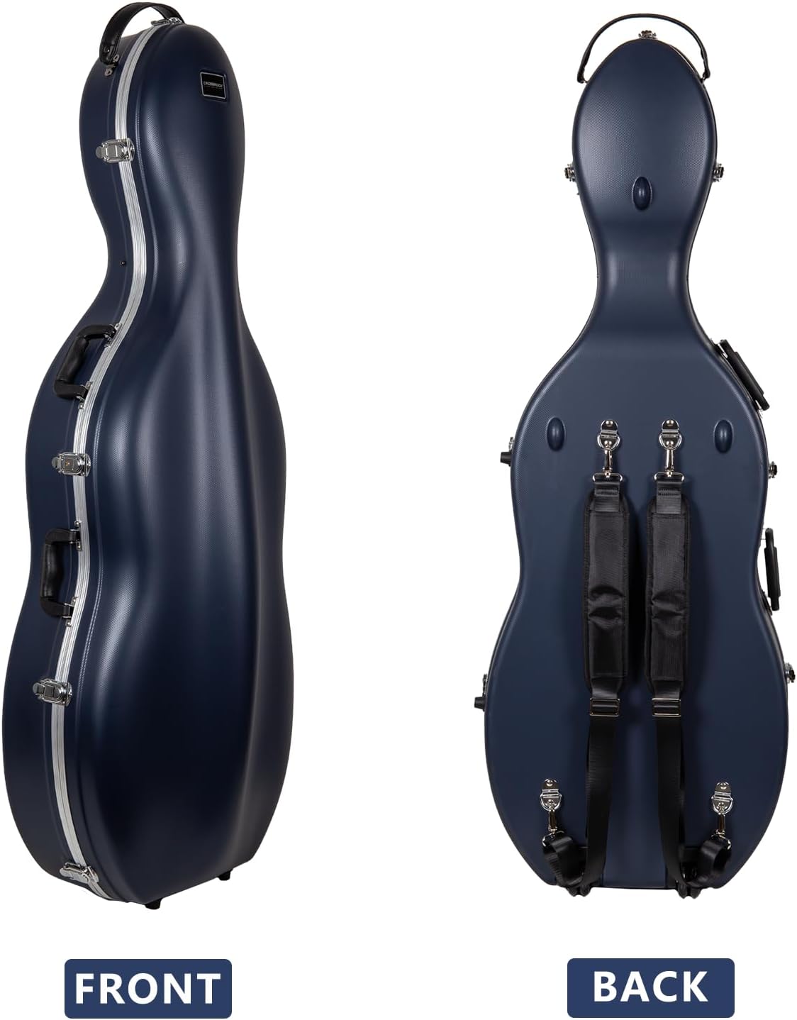 Crossrock Commuter ABS Cello Case for 4/4 & 3/4 | Matte Blue Diamond Shell, Wheels & Backpack Straps – Lightweight Case for Daily Rehearsal & Travel