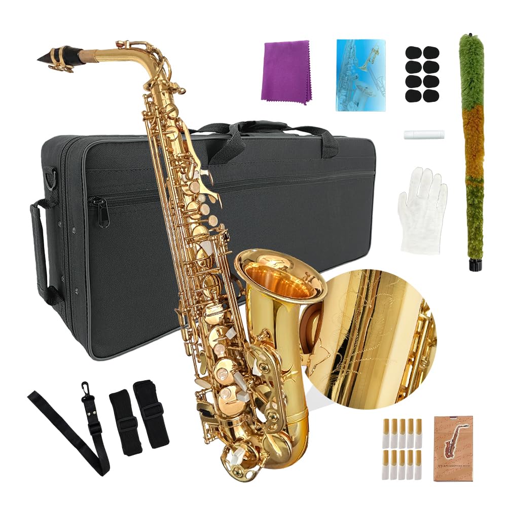 Alto Saxophone E Flat for Adults Student Sax Eb Alto Full Kit With Carrying Sax Case Mouthpiece Straps Reeds Saxophone Beginner Kit
