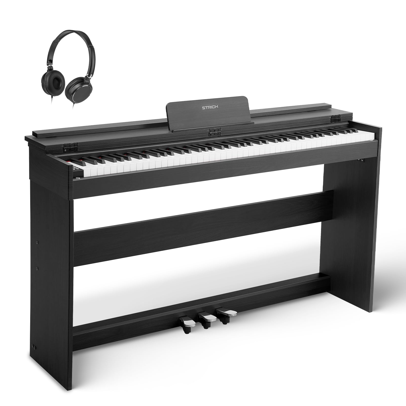 STRICH Digital Piano 88 Keys, Hammer-Action Weighted Keyboard, Full size Electric Piano Keyboard with Furniture Stand, 25Wx2 Speakers, Supports USB-MIDI/Wireless Connect, SDP-300W (Color Walnut Wood)