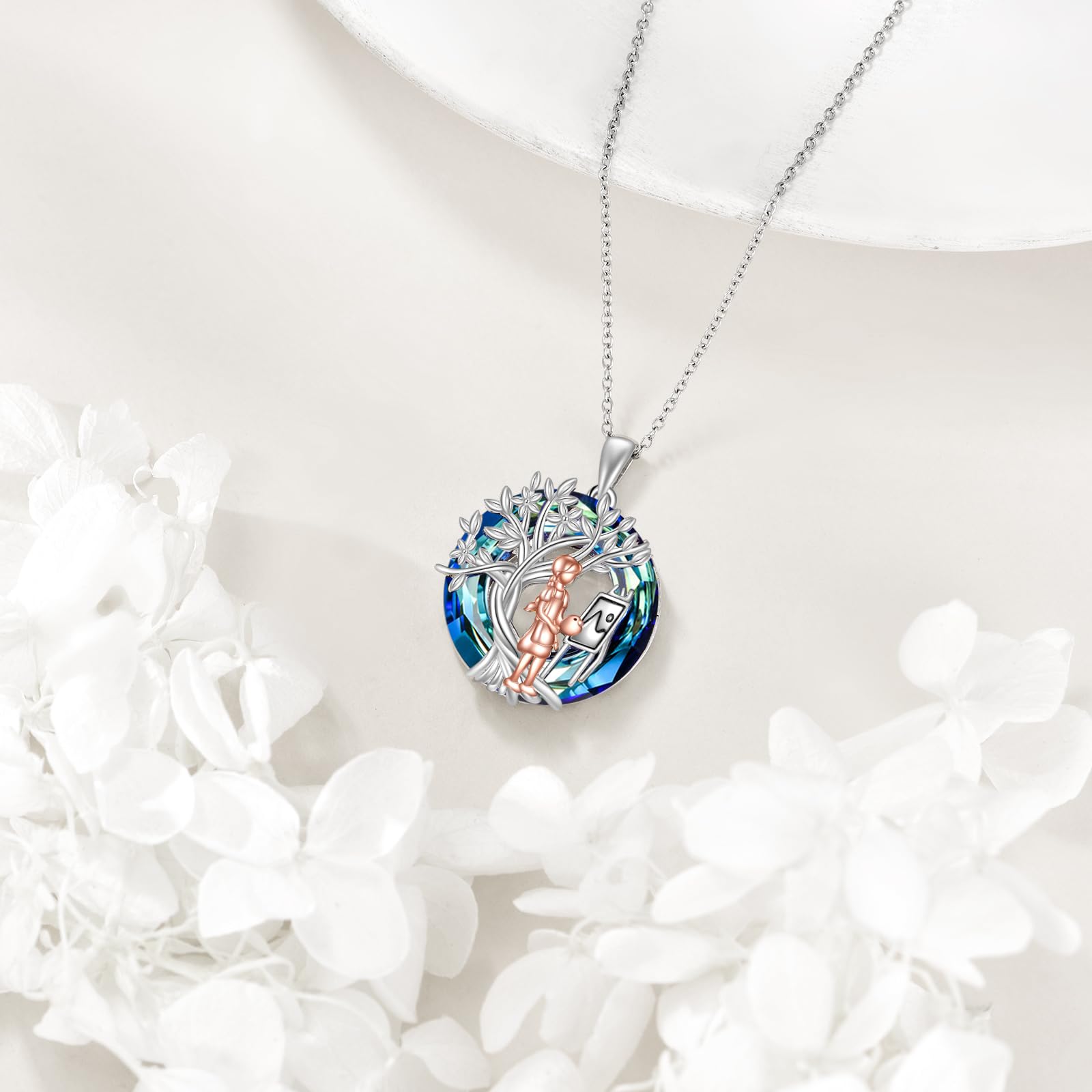 YFN Tree of Life Necklace Sterling Silver Crystal Jewelry Graduation Birthday Gifts for Women