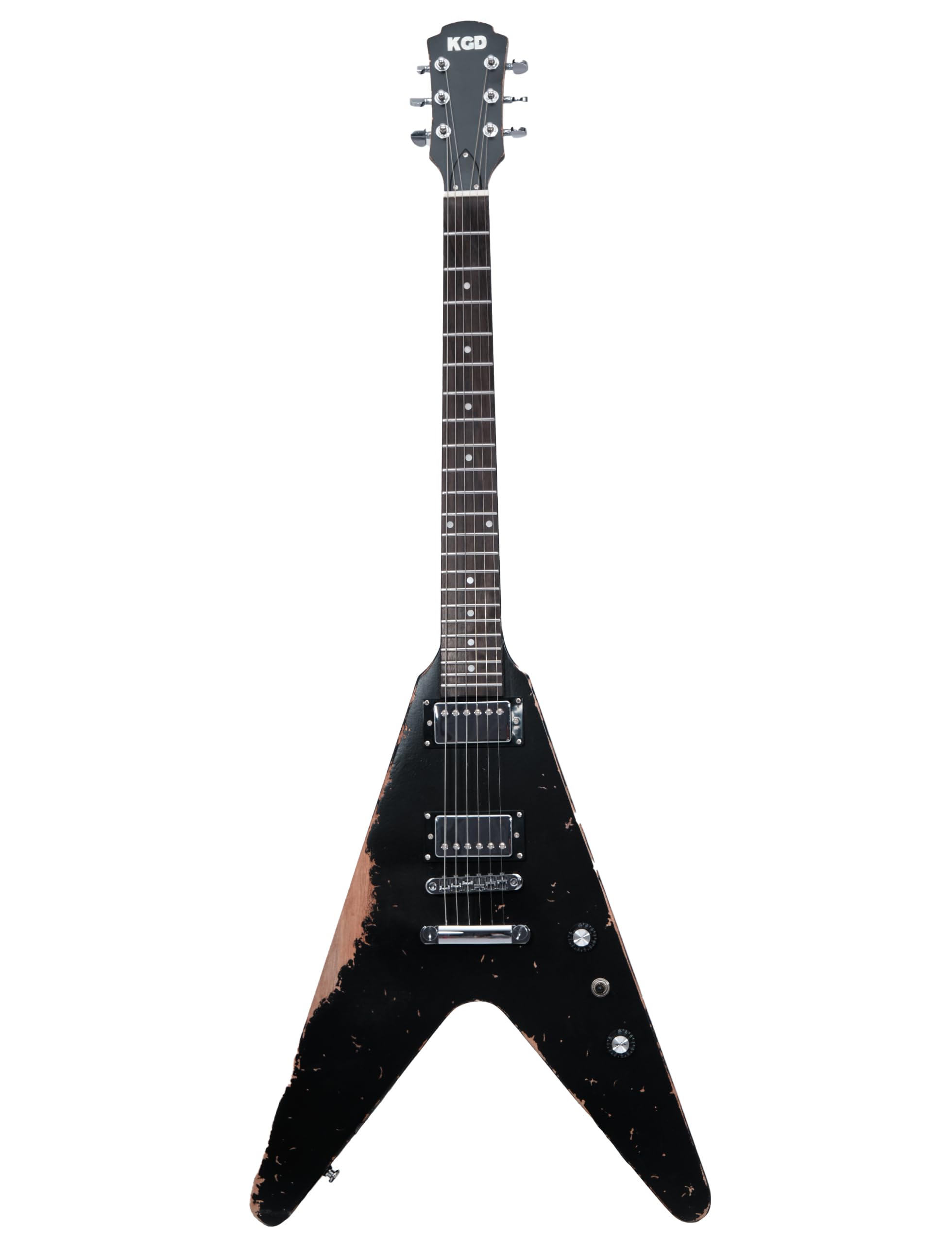 KGD Relic V Electric Guitar,Mahogany Body and Neck,Rosewood Fingerboard,Bone Nut,6-String Relic Heavy Metal Guitar,Professional/Electric Guitars for Adults