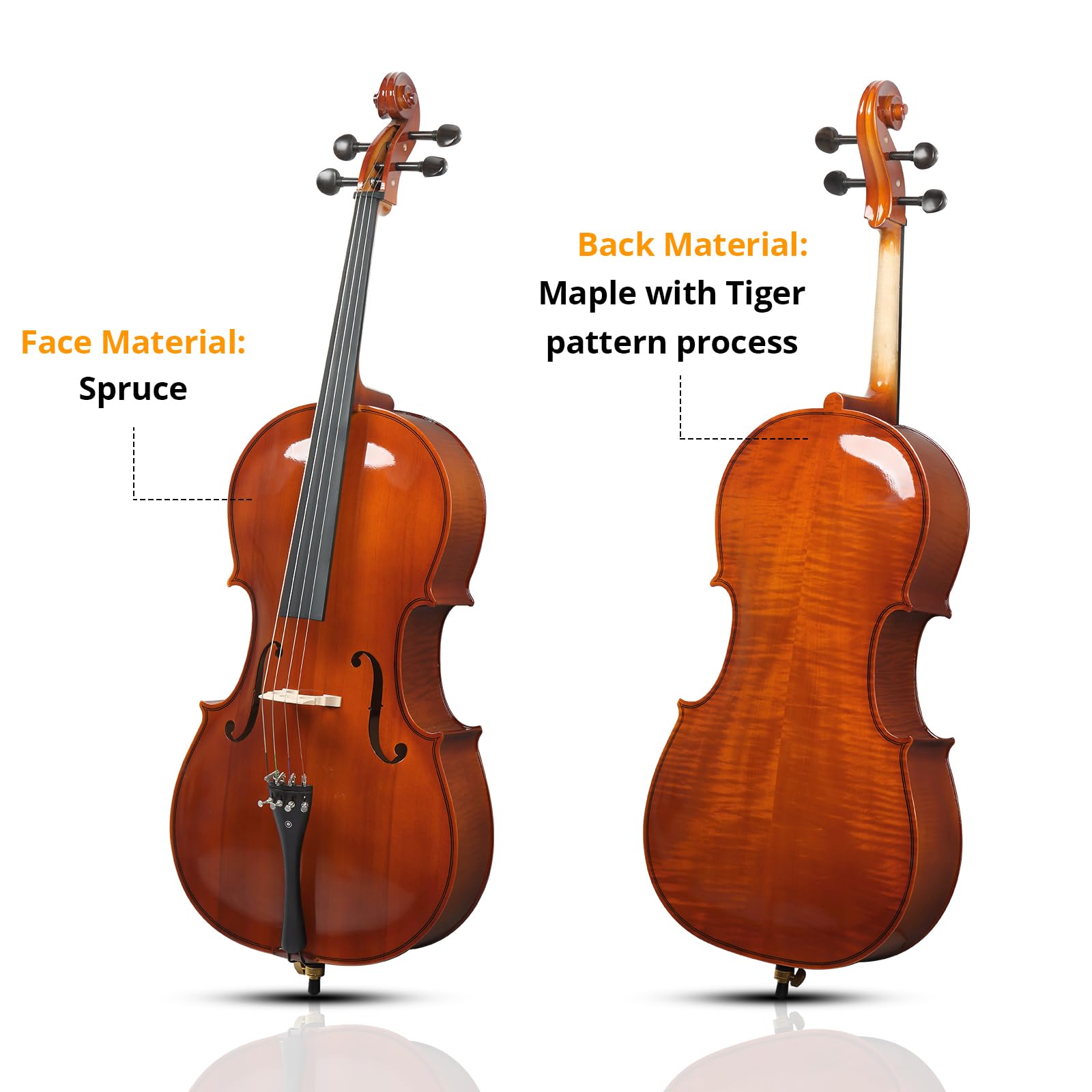 4/4 Full Size Cello Set,Professional Handmade Solid Wood Acoustic Cello with Portable Bag,Bow,Rosin,Cello Musical Instrument for Beginners & Adults (Natural)