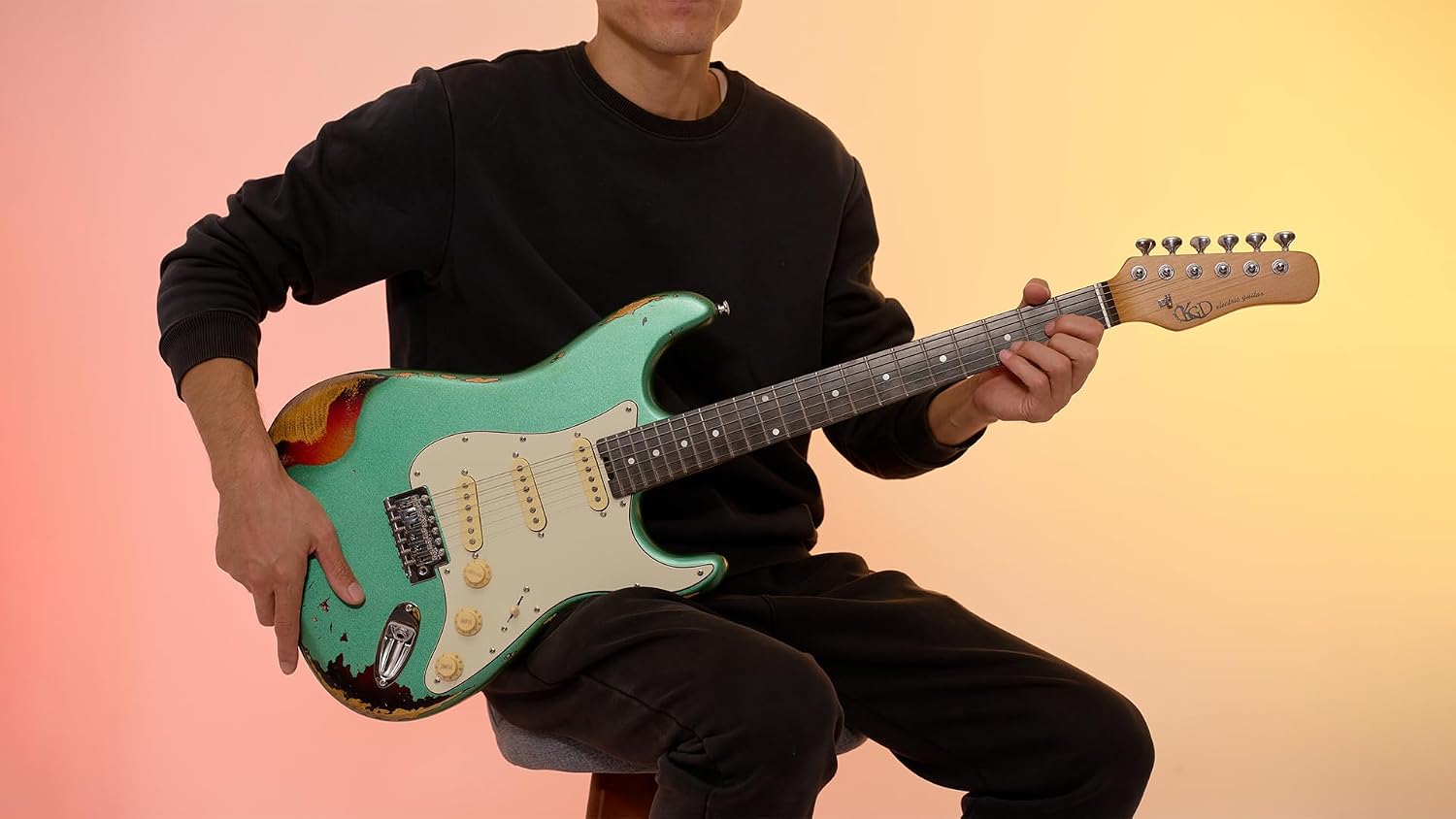 KGD Relic Electric Guitar,Roasted Maple Neck and Rosewood fingerboard,Bone Nut,6-String Relic Guitar,Professional/Full Size/Electric Guitars for Adults (Jasper Green)