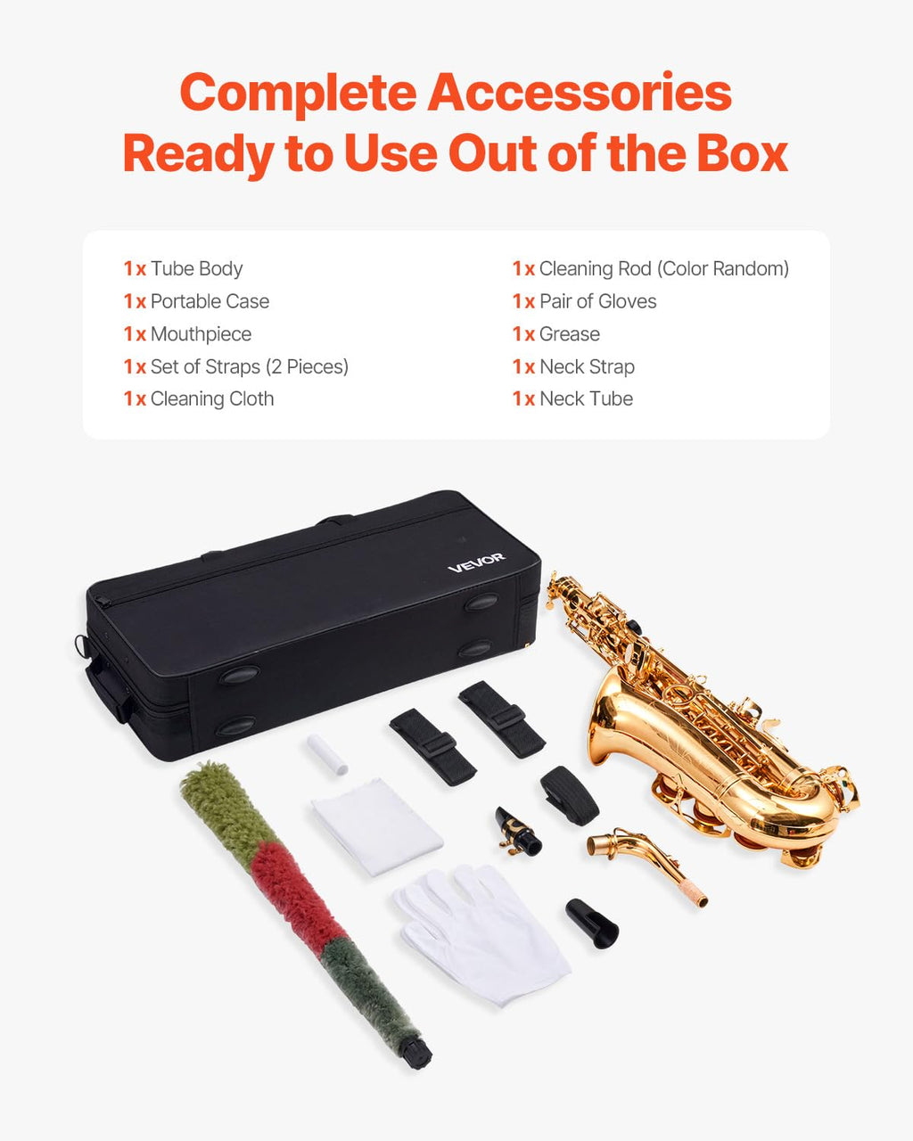 VEVOR Tenor Saxophone, B Flat, Professional Brass Saxophone Beginner Kit with Carrying Case, Mouthpiece, Straps, Cleaning Cloth, Gloves, Neck Strap, 23 Keys Tenor Sax Kit, for Beginners Students, Gold