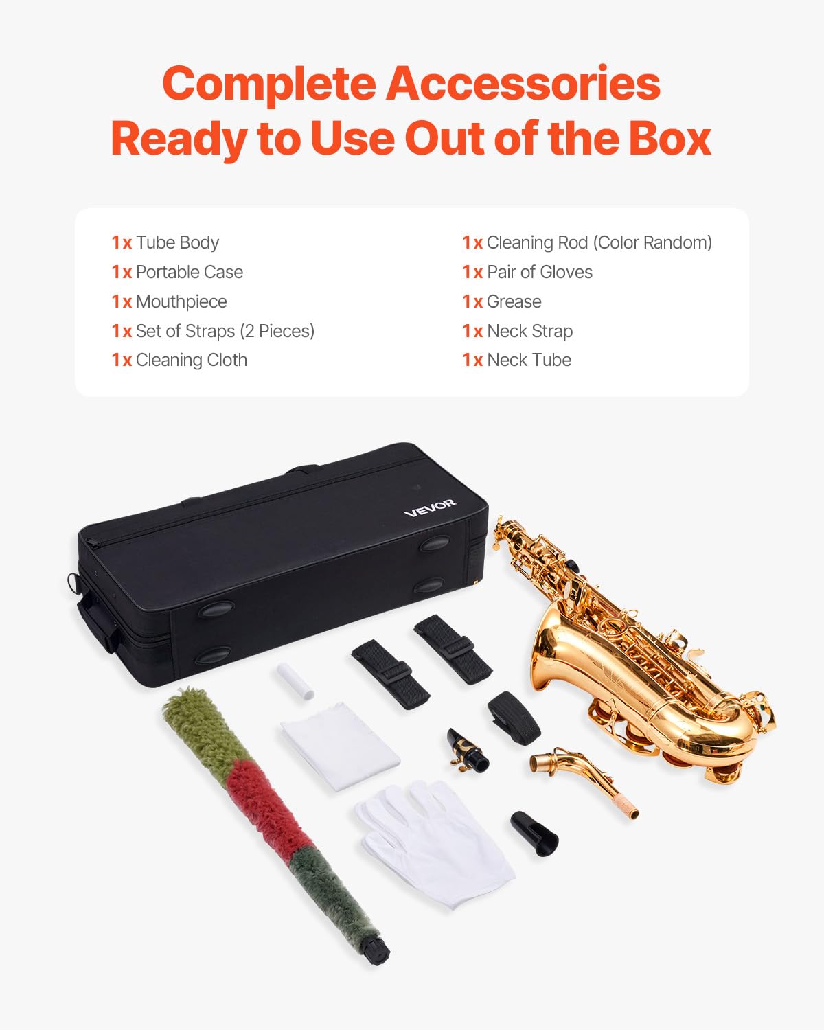 VEVOR Tenor Saxophone, B Flat, Professional Brass Saxophone Beginner Kit with Carrying Case, Mouthpiece, Straps, Cleaning Cloth, Gloves, Neck Strap, 23 Keys Tenor Sax Kit, for Beginners Students, Gold