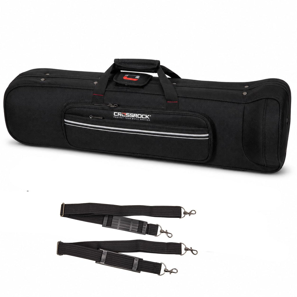 Crossrock Tenor Trombone Flight Case — Fits Bb Tenor with F-Attachment | Shockproof Design, Security Lock, Plush Interior, Single Shoulder Strap & Accessory Compartment (CRA980TBBK)