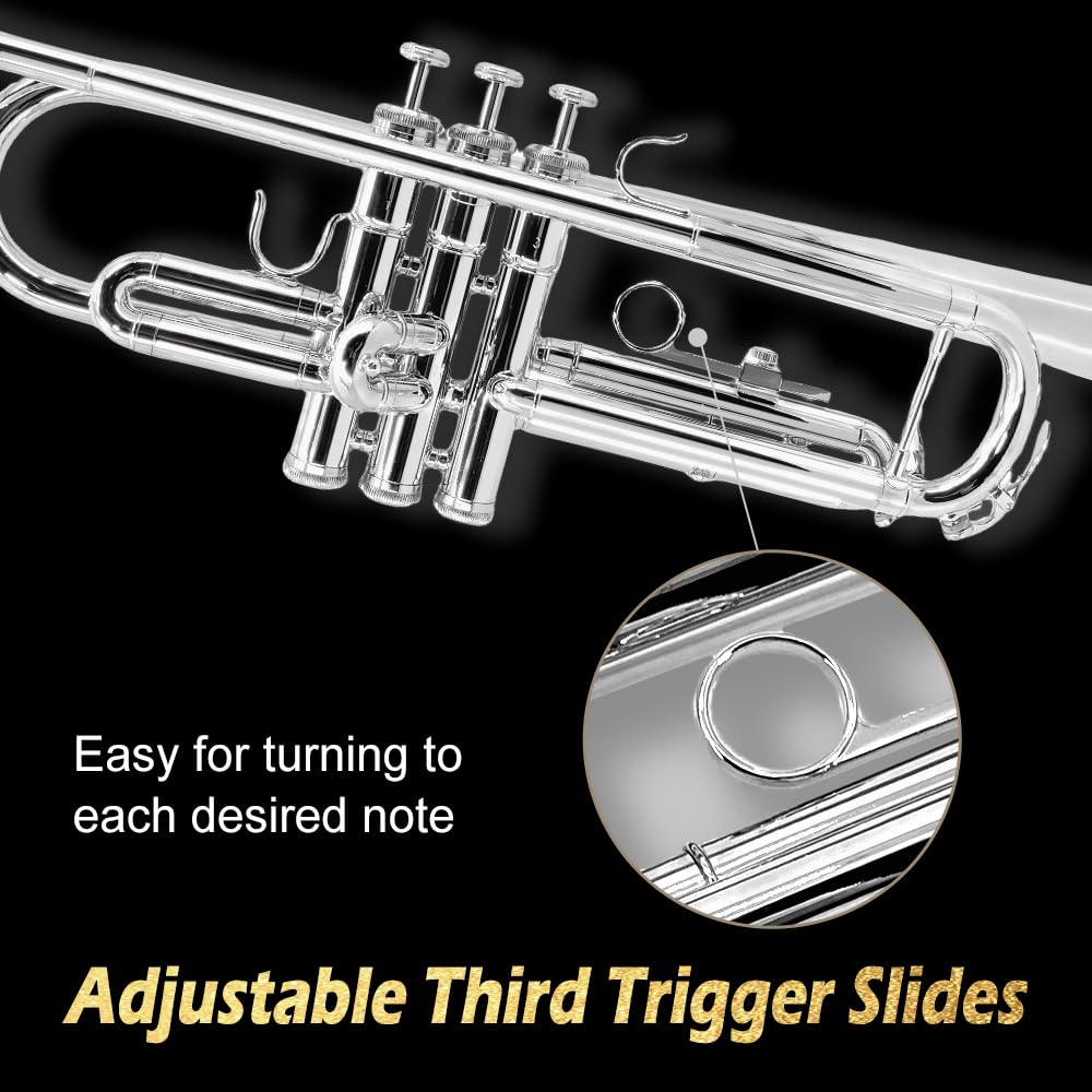 Bb Trumpet for Beginners – Standard B Flat Brass Instrument with 7C Mouthpiece, Hard Case & Cleaning Kit, Student Trumpet for Band Practice, Lessons & Gift (Golden)