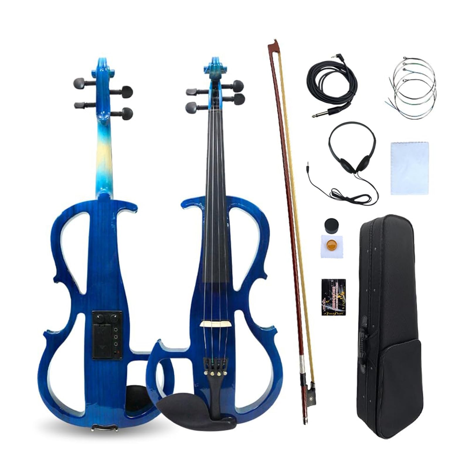 Vetimobato 16 Inch Silent Electric Viola Set- Solidwood Body with Ebony Fittings Metallic Coating Full Viola Set for Beginner Practice Professional Performance and Studio Recording (Blue, 4 String)