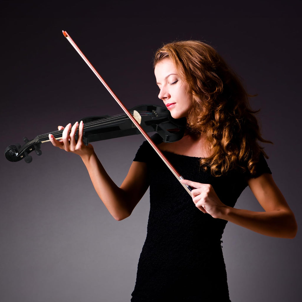 Ktaxon Full Size Electric Violin, 4/4 Acoustic Silent Electric Violin for Beginner Adults Teens with Ebony Fittings, Case, Bow, Headphone, Rosin and Extra String (Black)