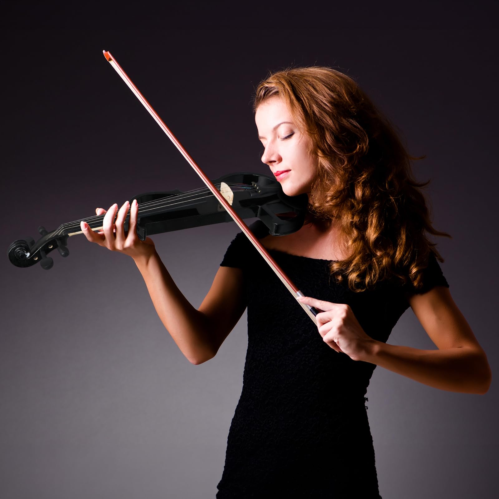 Ktaxon Full Size Electric Violin, 4/4 Acoustic Silent Electric Violin for Beginner Adults Teens with Ebony Fittings, Case, Bow, Headphone, Rosin and Extra String (Black)