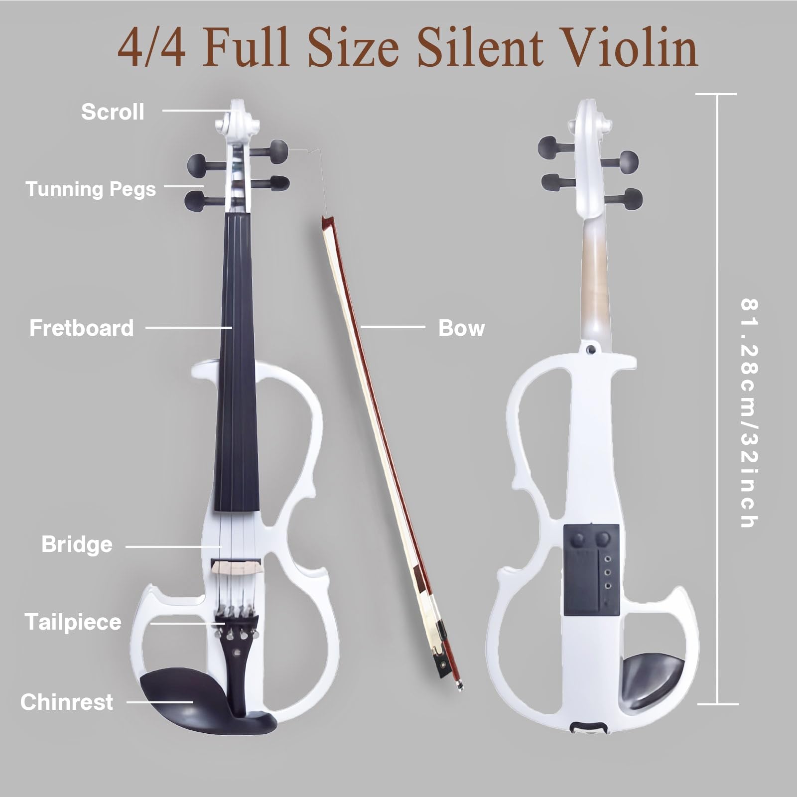 Electric Violin, 4/4 Full Size Solid Silent Fiddle with Ebony Fittings, Silent Electric Violin Kit for Beginner Students (Mahogany)