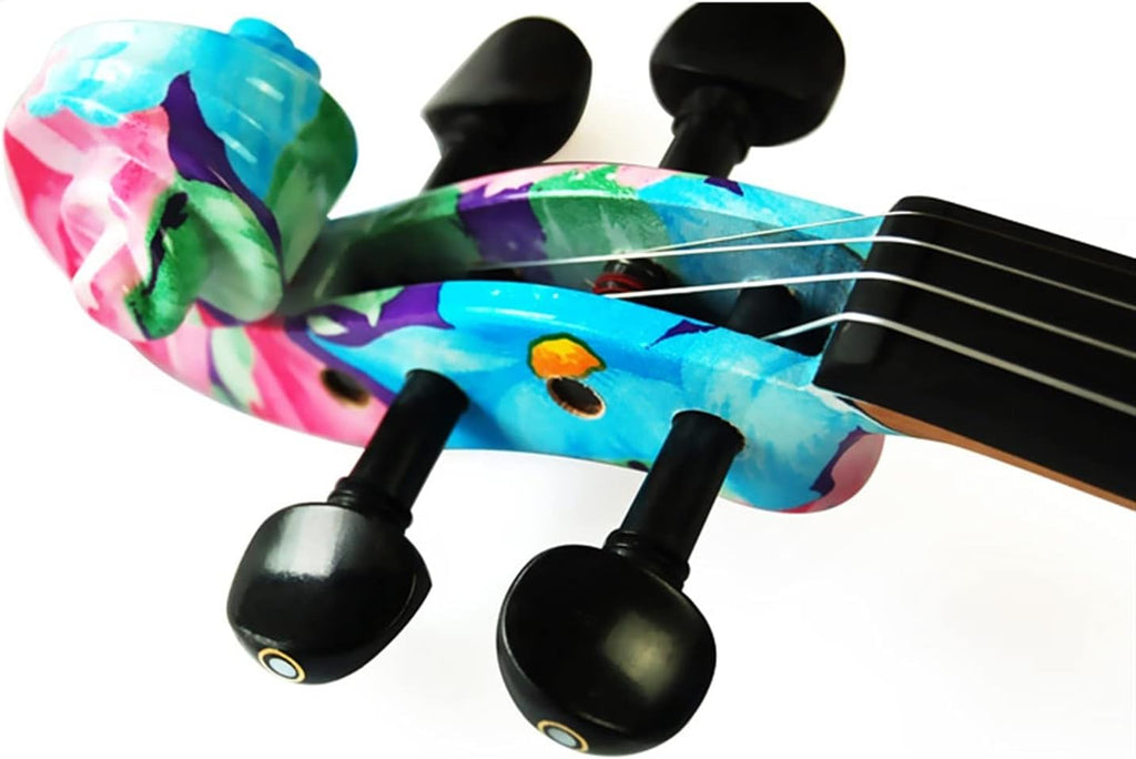 Violin Electric Art Violin Colorful Flowers Painted Solid Wood Silent Violin 4/4 Ebony Parts W/Case Bow Cable Cello Kit