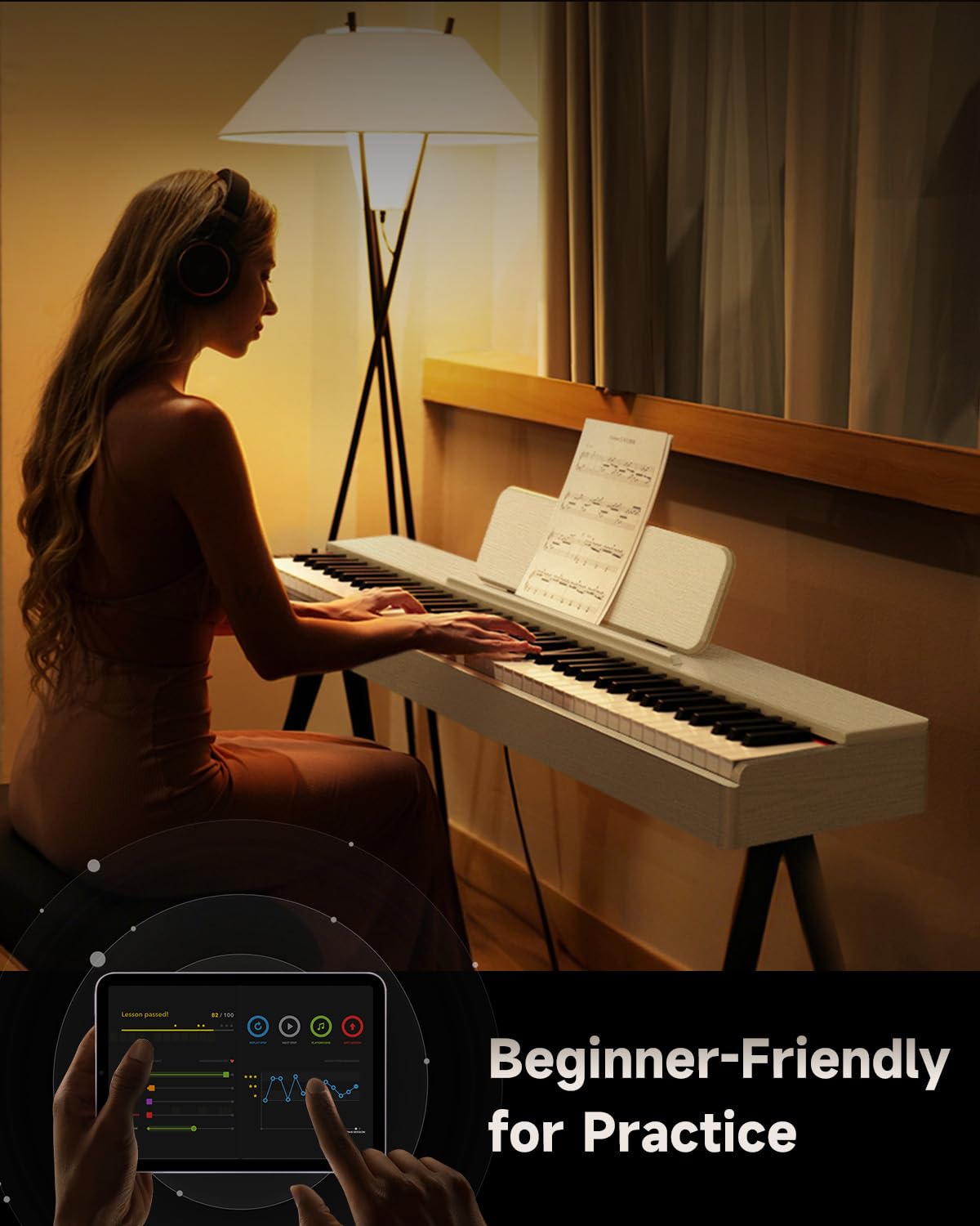 Donner OURA S100 Digital Piano with 88 Key Graded Hammer Weighted Keyboard for Beginner, Full Size Electric Piano Keyboard with Bluetooth, 3 Original Demos, LOCAL OFF, 2×10 W, Piano Three Pedal,White