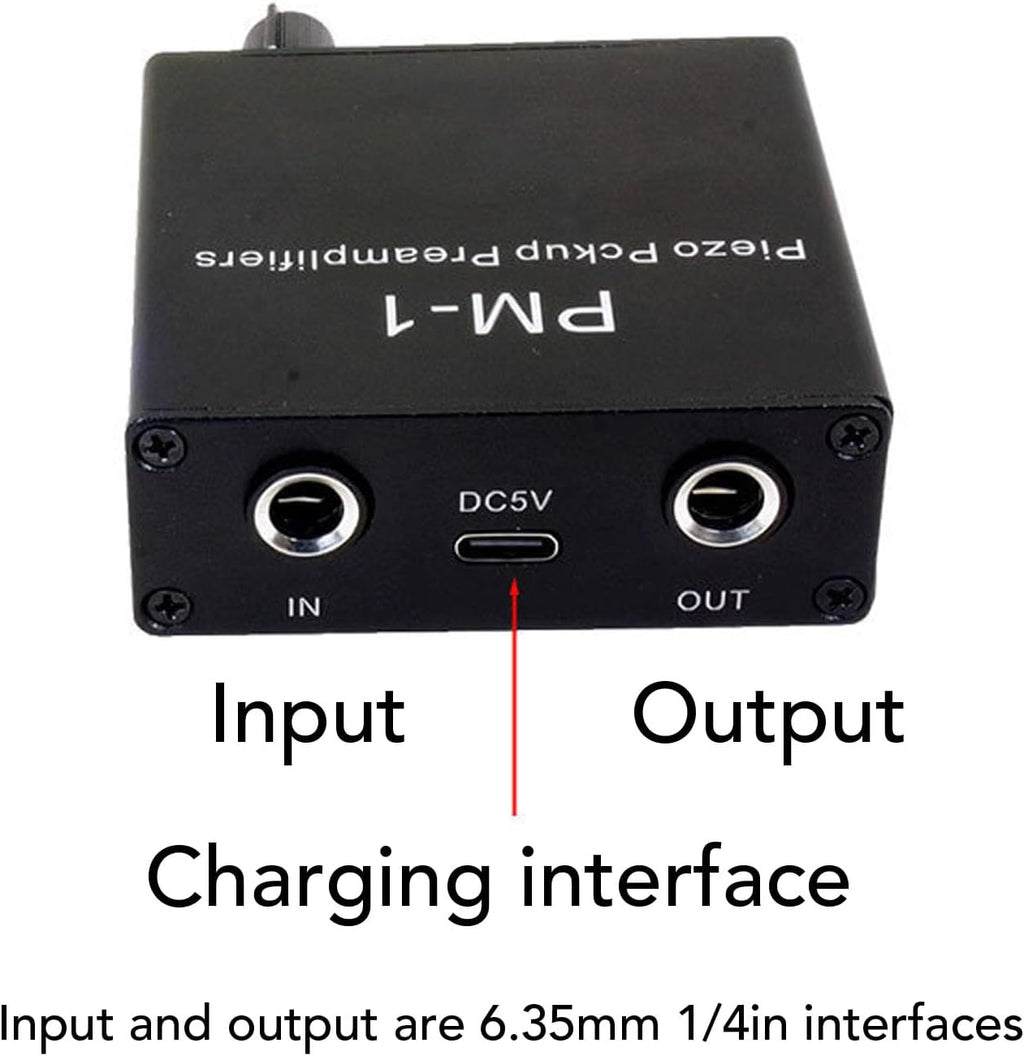 Piezo Pickup Preamp Amplifier for Guitar Cello Violin Ukulele Mandolin with Type C Charging Cable 10 Hours Battery Life