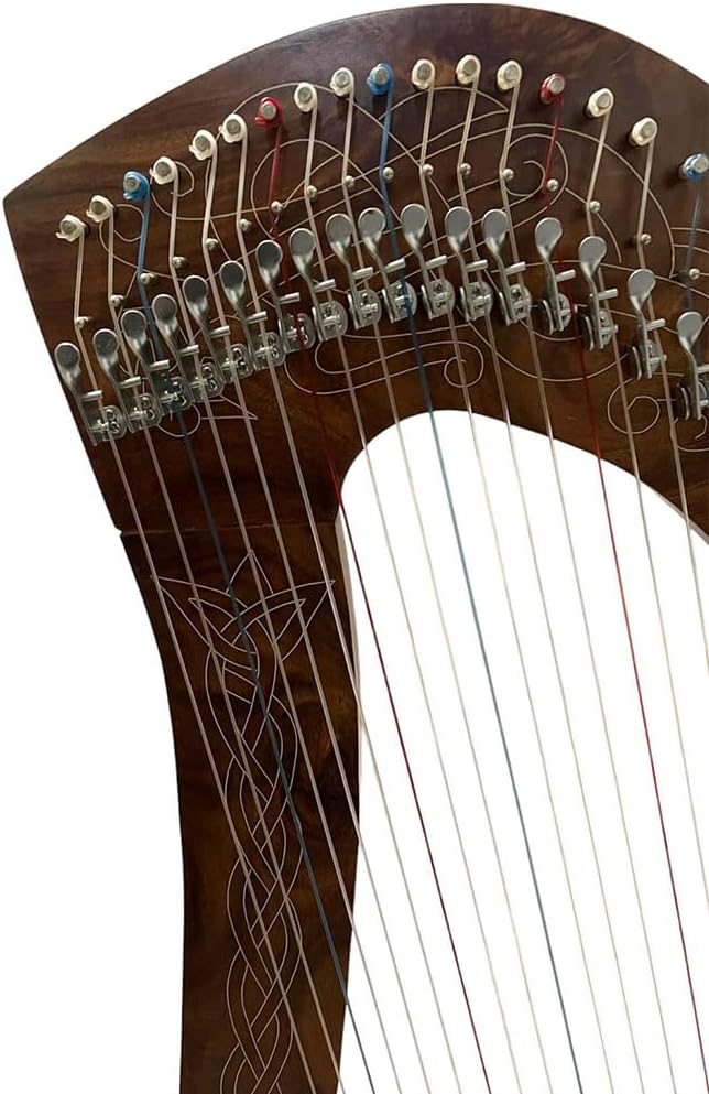 42-String Celtic Irish Style Round Harp – Traditional Wooden Lever Harp with Tuning Key & Extra Strings – Ideal for Beginners, Students & Professional Musicians